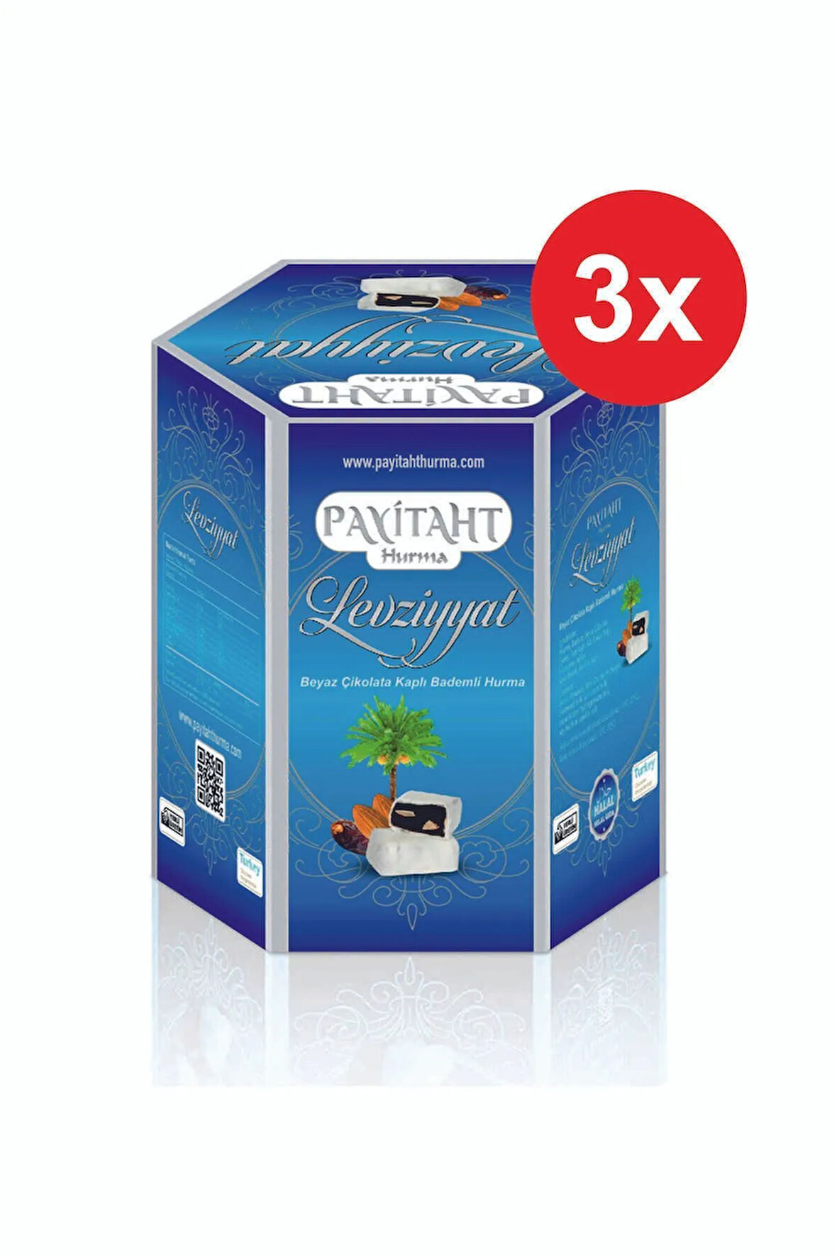 Levziyyat - Beyaz Çikolata Kaplı Bademli Hurma 250gr X3 Paket