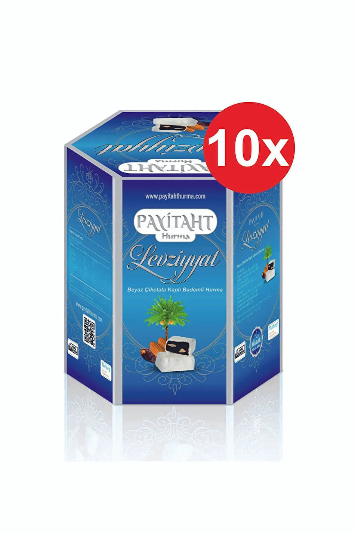 Levziyyat - Beyaz Çikolata Kaplı Bademli Hurma 250gr X10 Paket