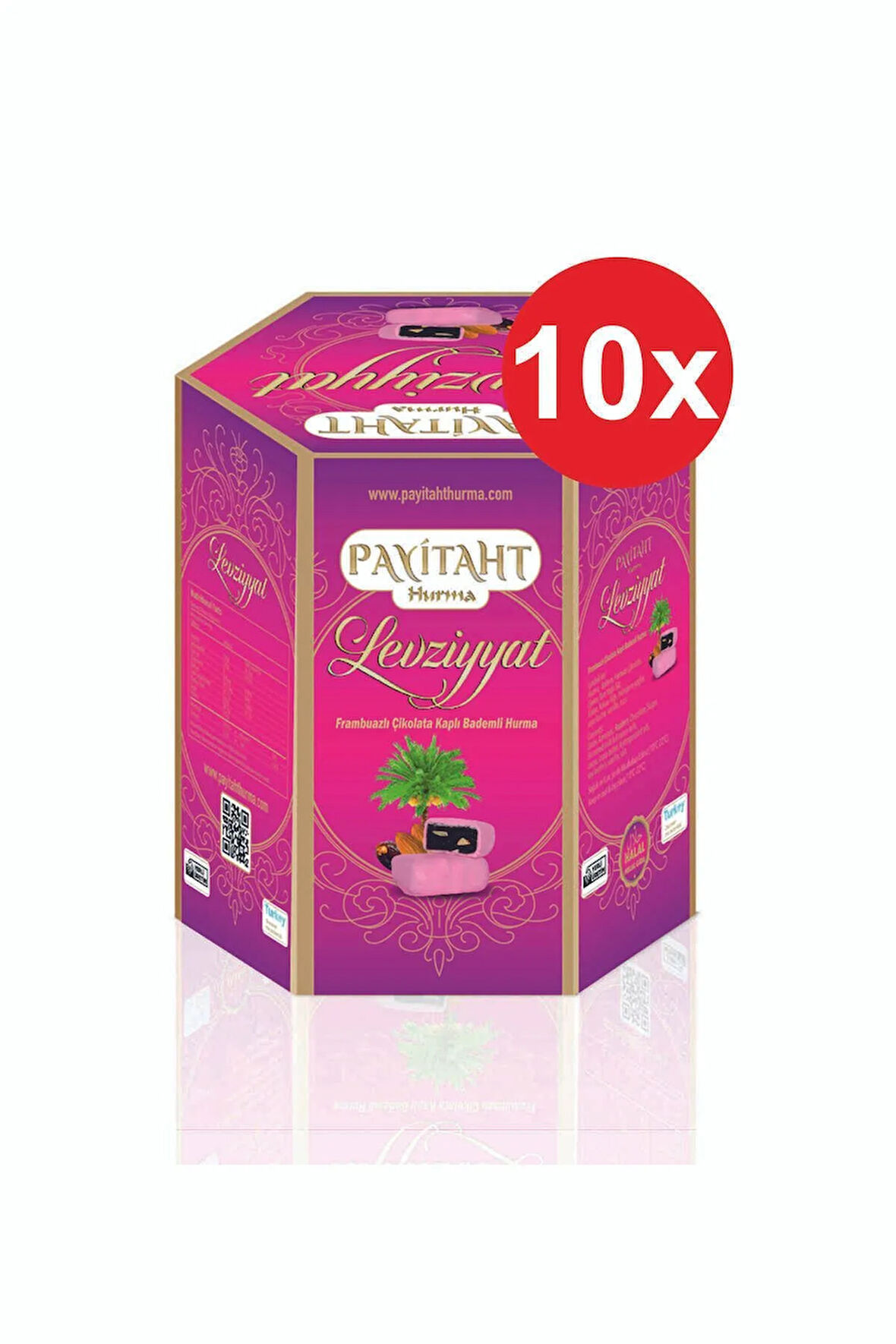 Levziyyat - Frambuazlı Çikolata Kaplı Bademli Hurma 250gr X10 Paket