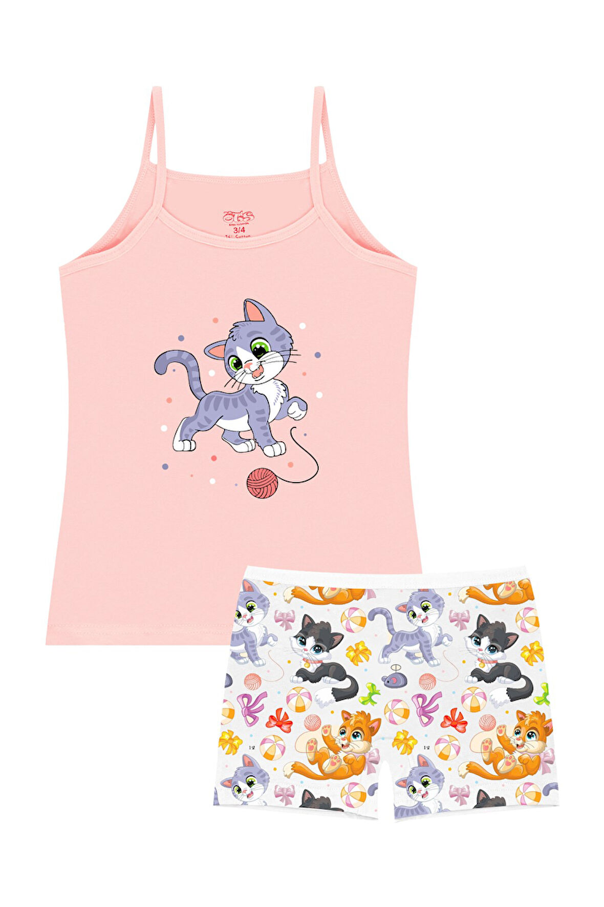 Öts Kız Çocuk Atlet Boxer Likralı Somon Kedi (%96 Pamuk - %4 Elastan)