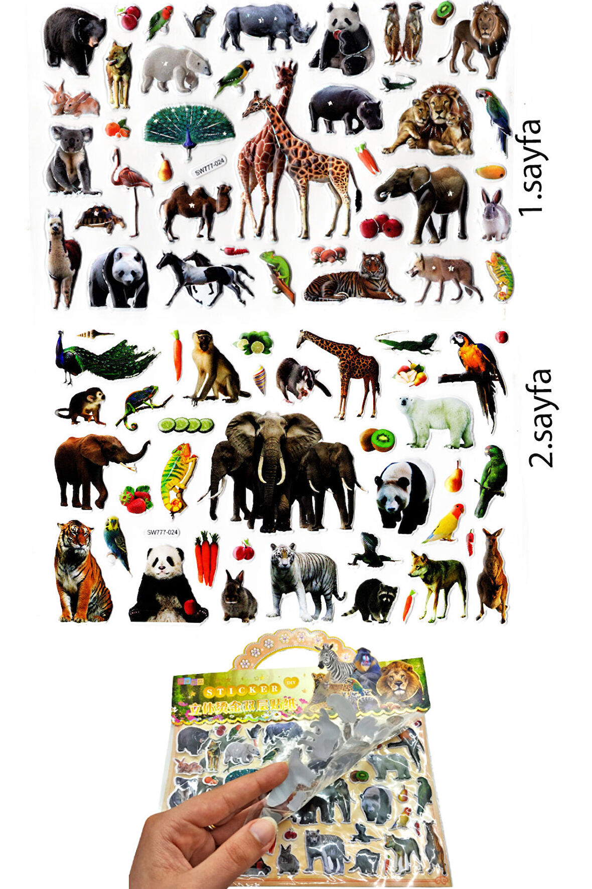 Sticker Kabartmalı Çantalı iki Sayfalı Sticker Seti (SW-024) - 24x15 cm - Orman Hayvanları