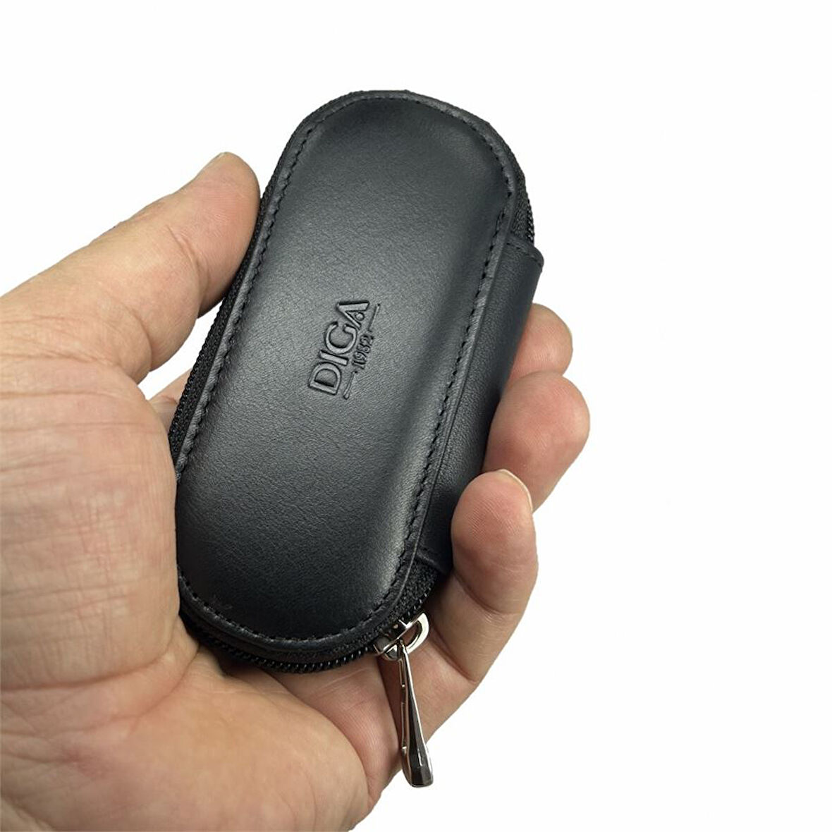 Hakiki Deri Fermuarlı Anahtarlık Şık ve Fonksiyonel Siyah