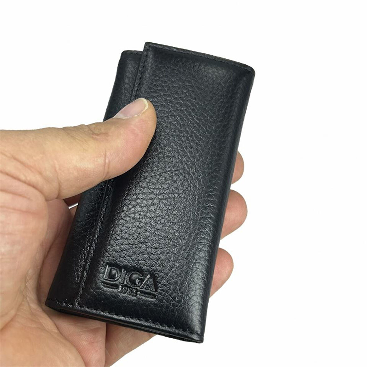 Hakiki Deri Organizer Dikey Anahtarlık Siyah