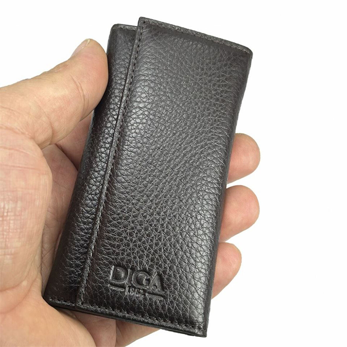 Hakiki Deri Organizer Dikey Anahtarlık Kahve