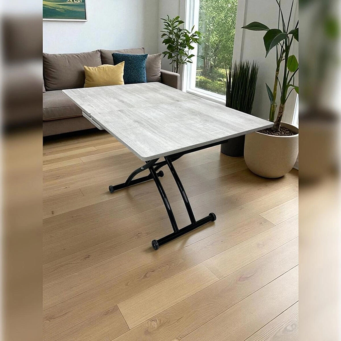 Ortadan Açılır Akıllı Masa Üst Mdf Lizbon Alt Ayak Siyah Renk