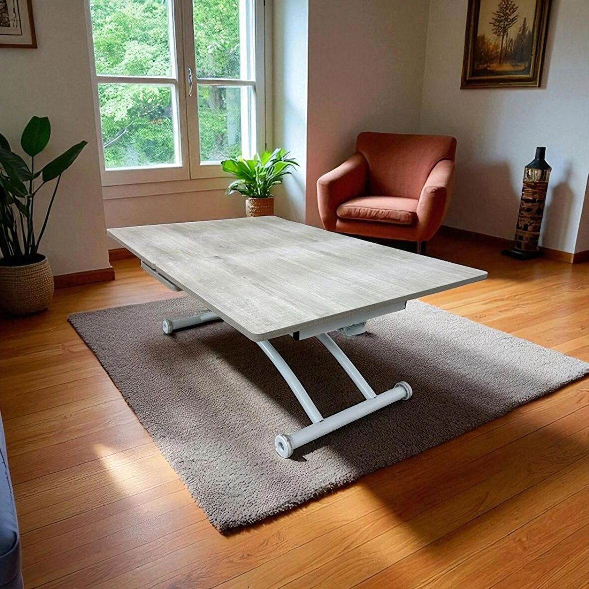 O Ortadan Açılır Akıllı Masa Üst Mdf Lizbon Alt Ayak Beyaz Renk