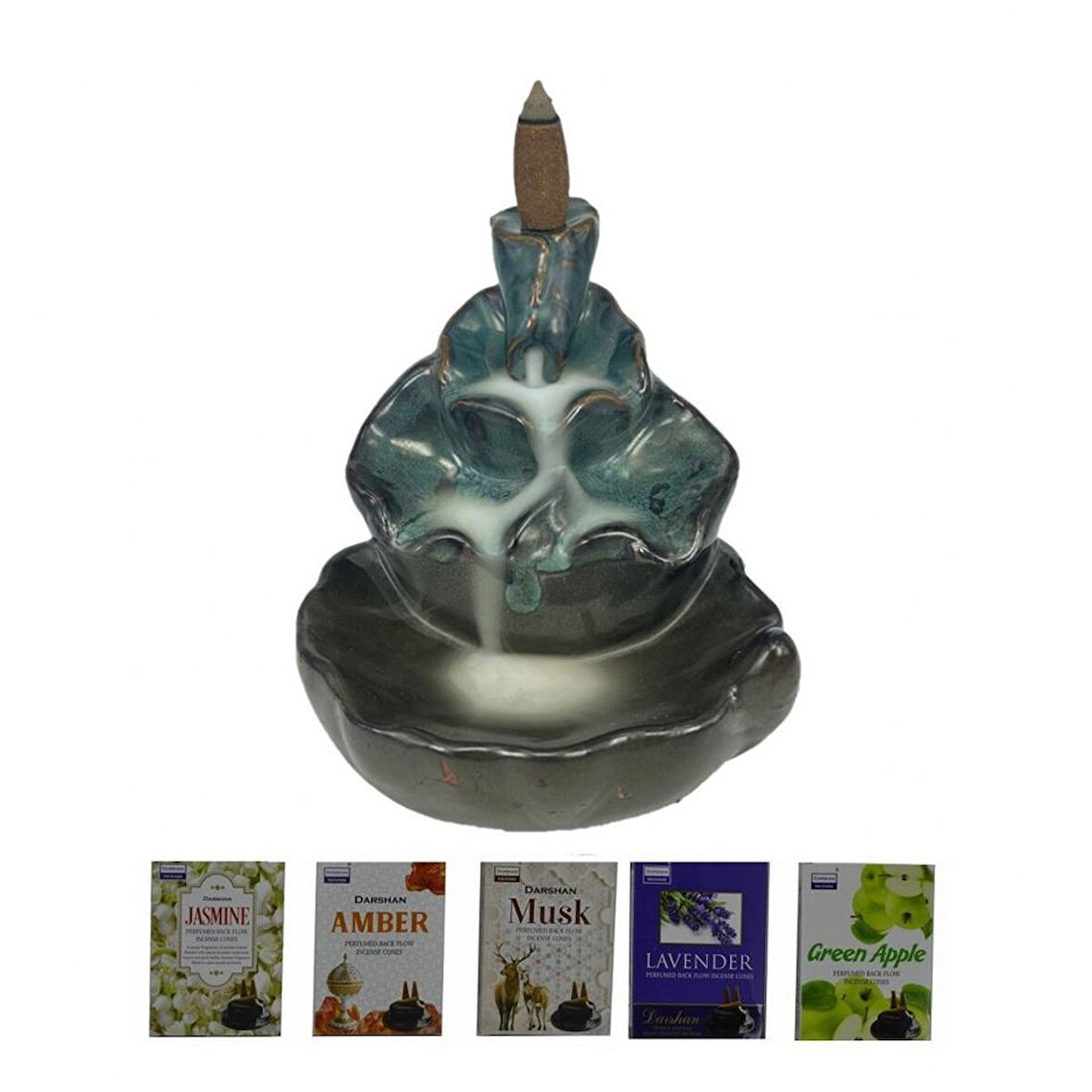 Porselen Geri Akış Tütsü Brülörü +5 Aromatik Tütsü CA2 Yeşil