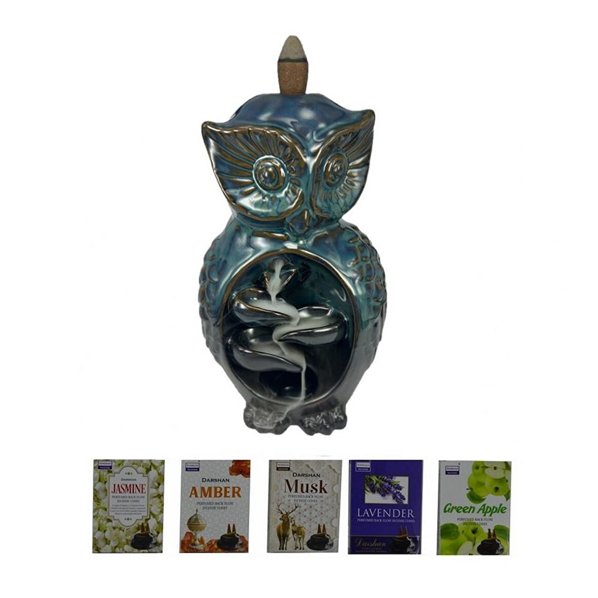 Porselen Geri Akış Tütsü Brülörü +5 Aromatik Tütsü CA6 Yeşil