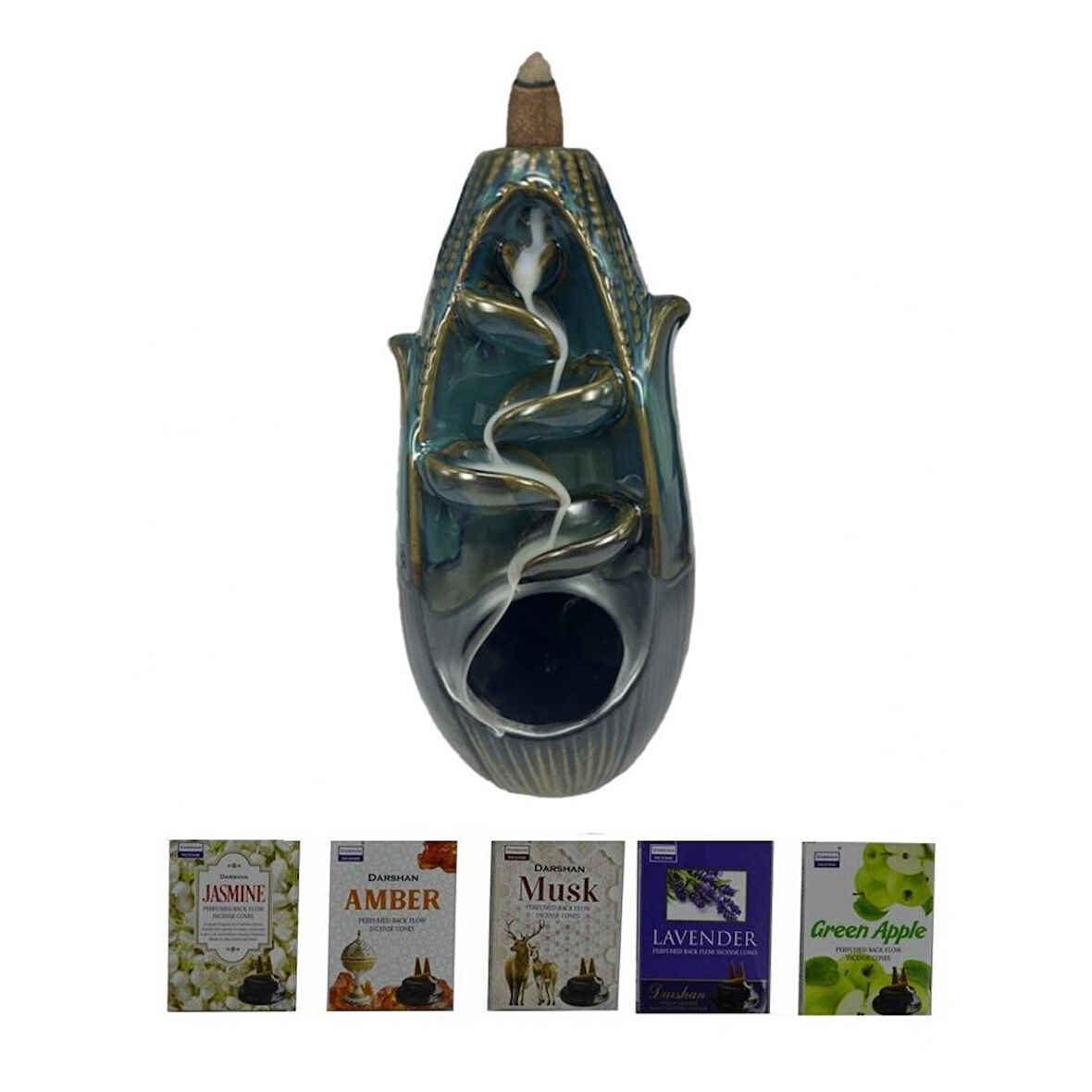 Porselen Geri Akış Tütsü Brülörü +5 Aromatik Tütsü CA7 Yeşil