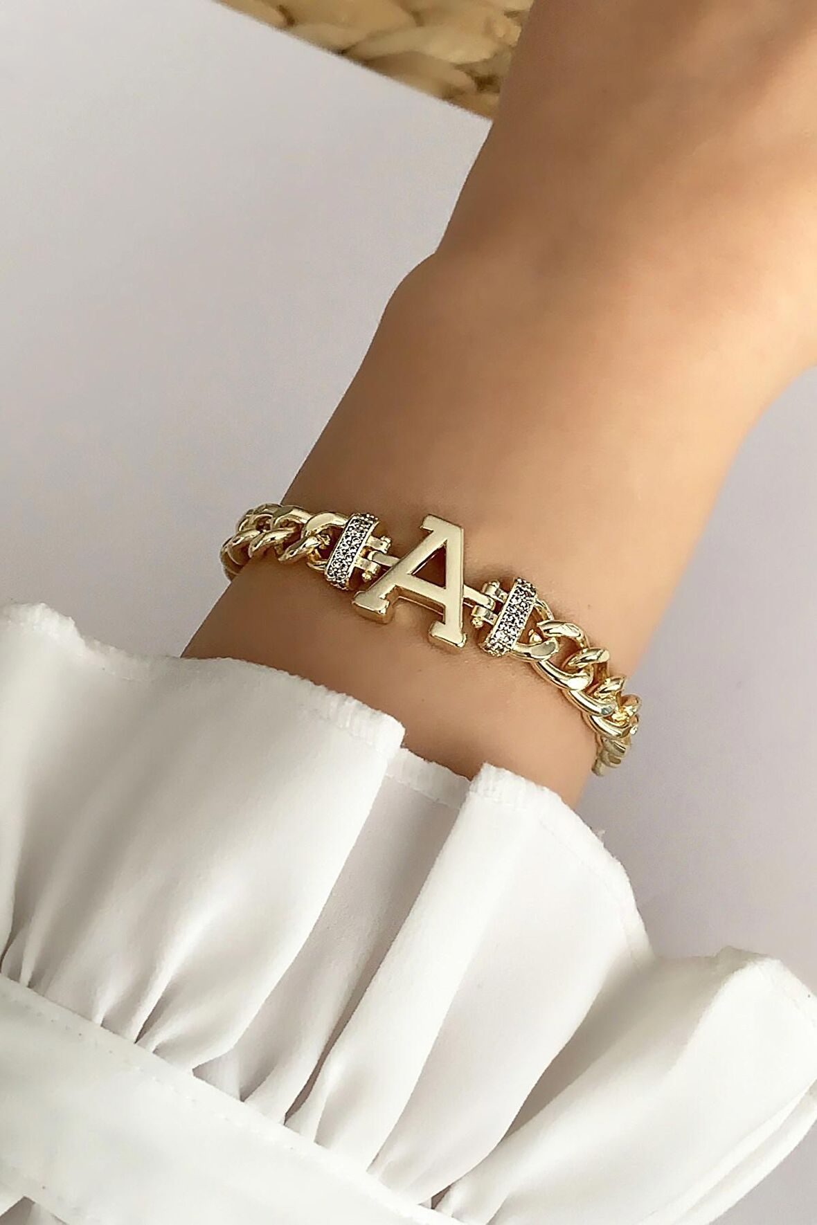 Gold A Harf Bileklik TrBilek7541 B34003