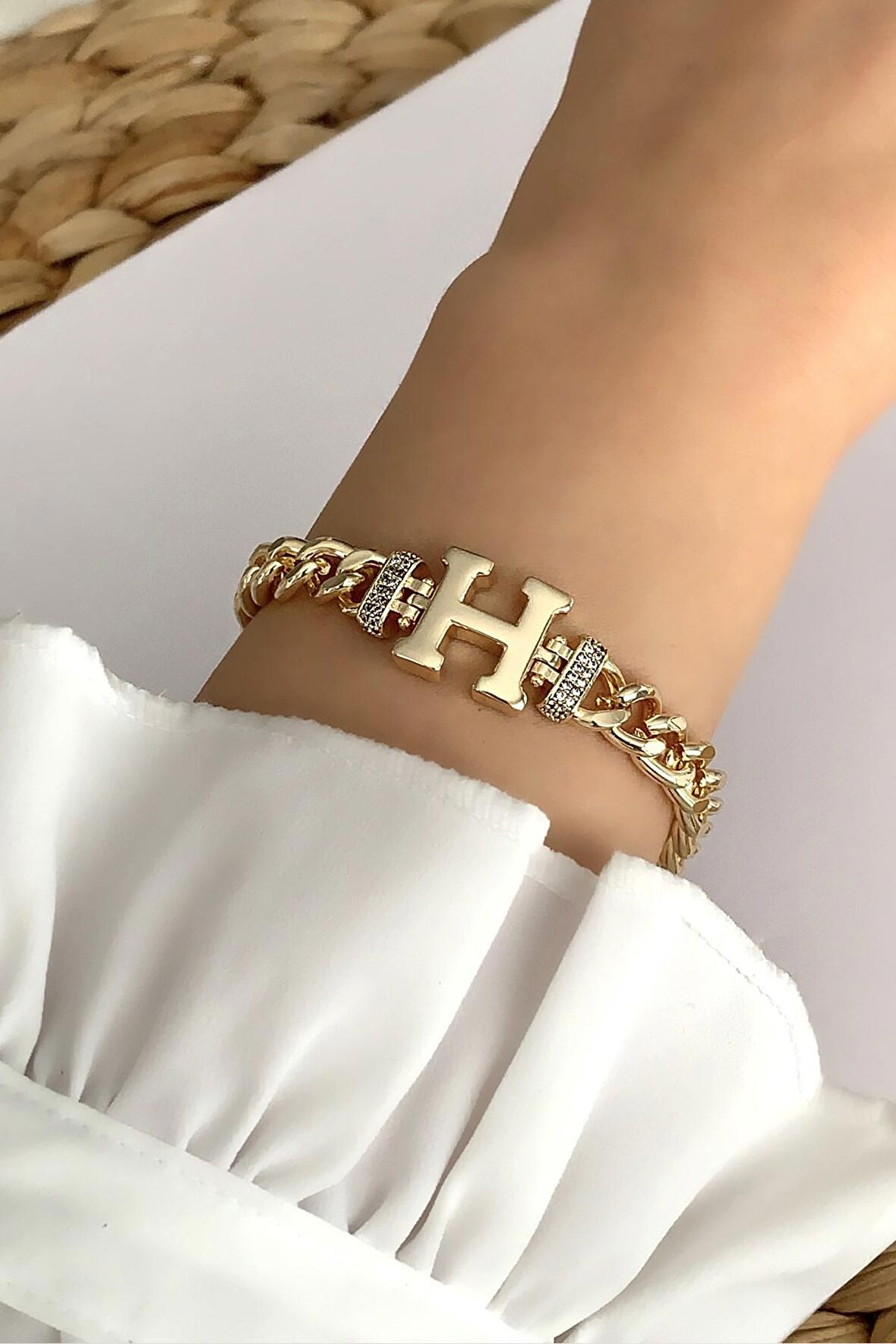 Gold H Harf Bileklik TrBilek7543 B34003