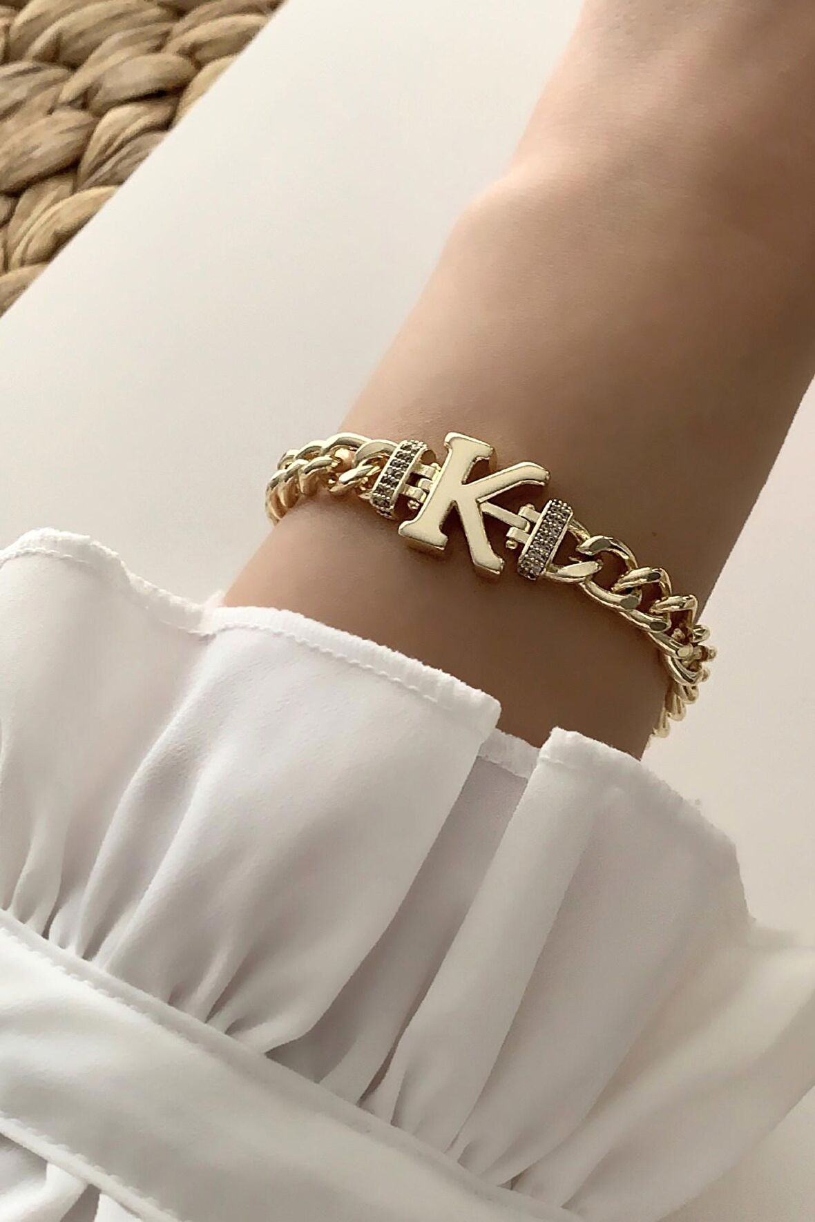 Gold K Harf Bileklik TrBilek7577 B34003