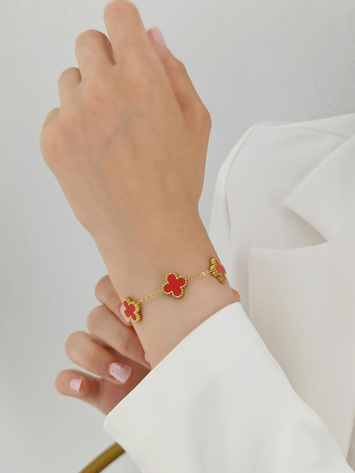 Çelik Sedefli Yonca Bileklik Van Cleef Model 