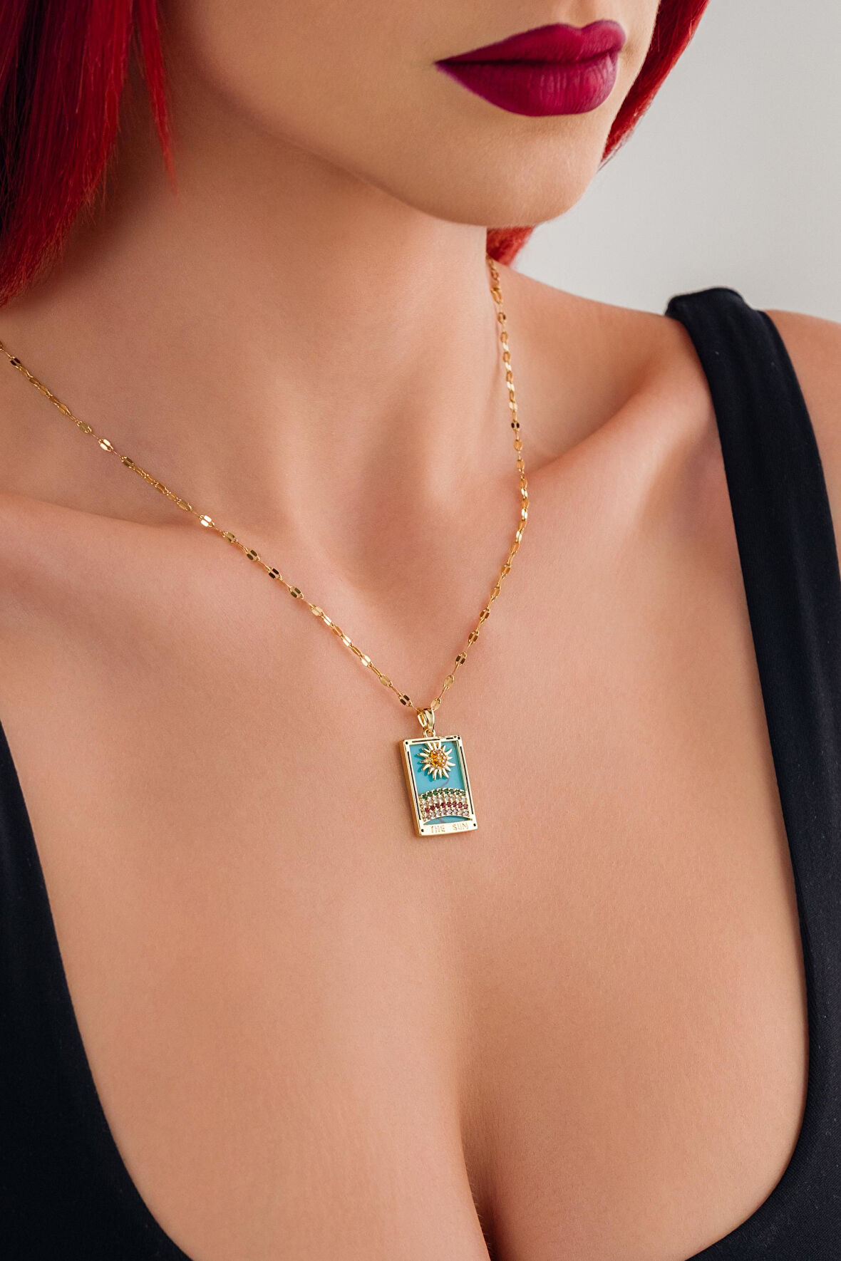 Çelik Güneş Tarot Ezme Zincir Kolye