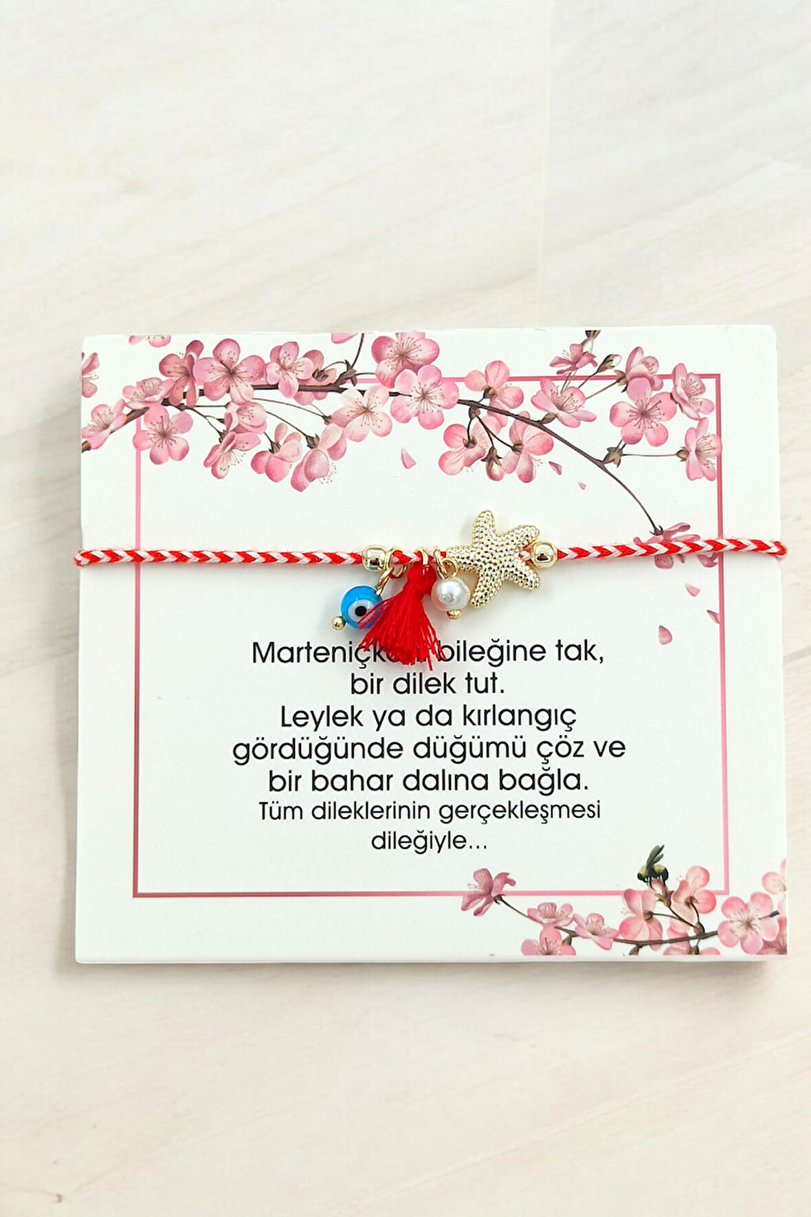 Premium Asansörlü Marteniçka Bileklik Kartlı Kırmızı İpli Marteniçka Bileklik 70792