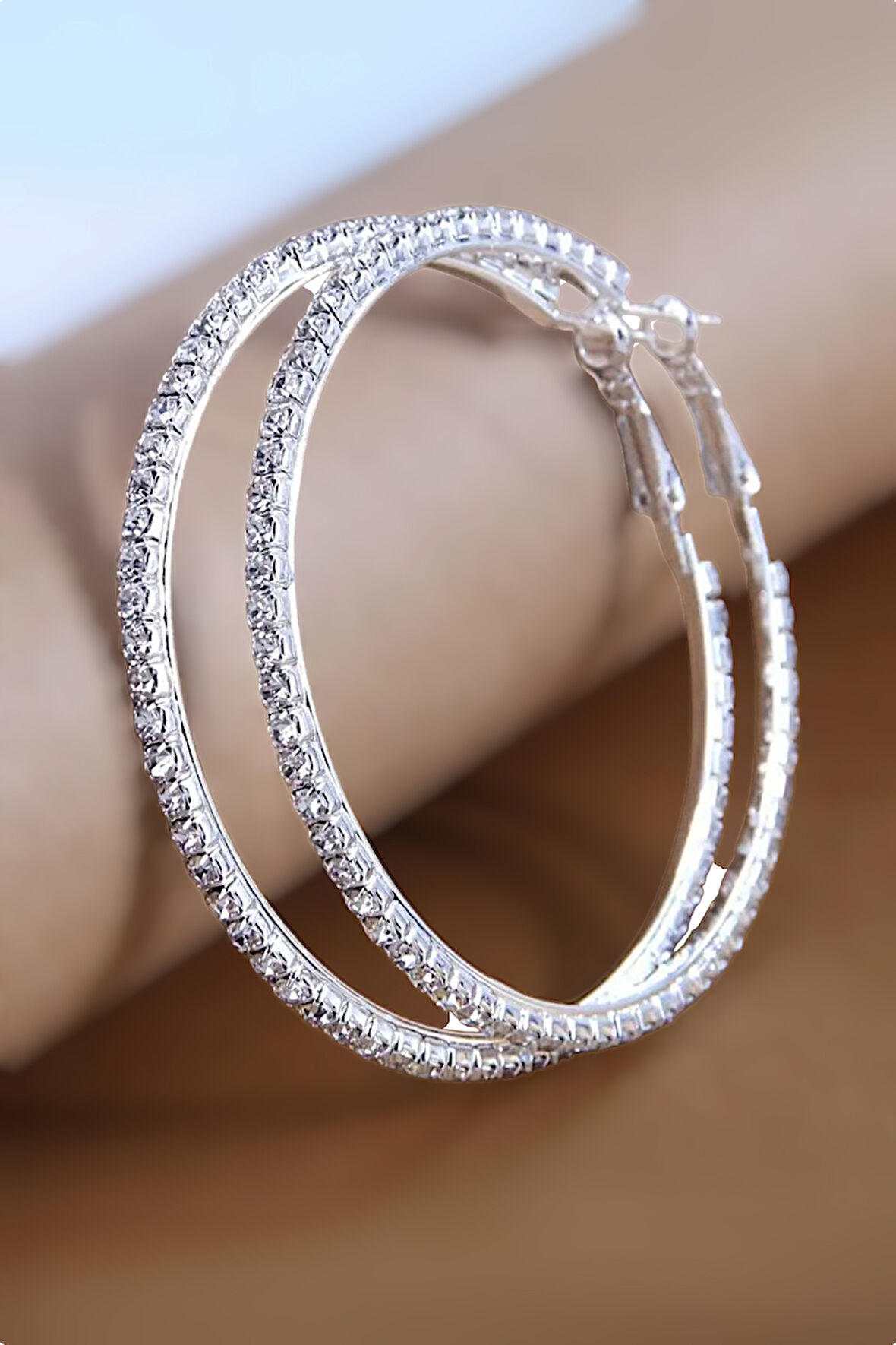 Premium Taşlı Halka Küpe Tamtur Halka Küpe 60 mm