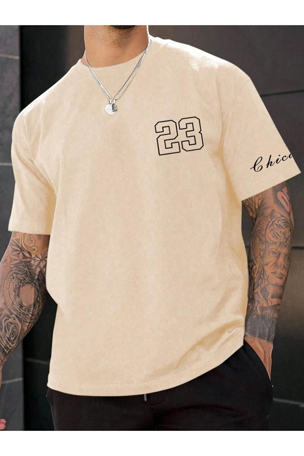 Erkek Chicago Baskılı Oversize T-shirt