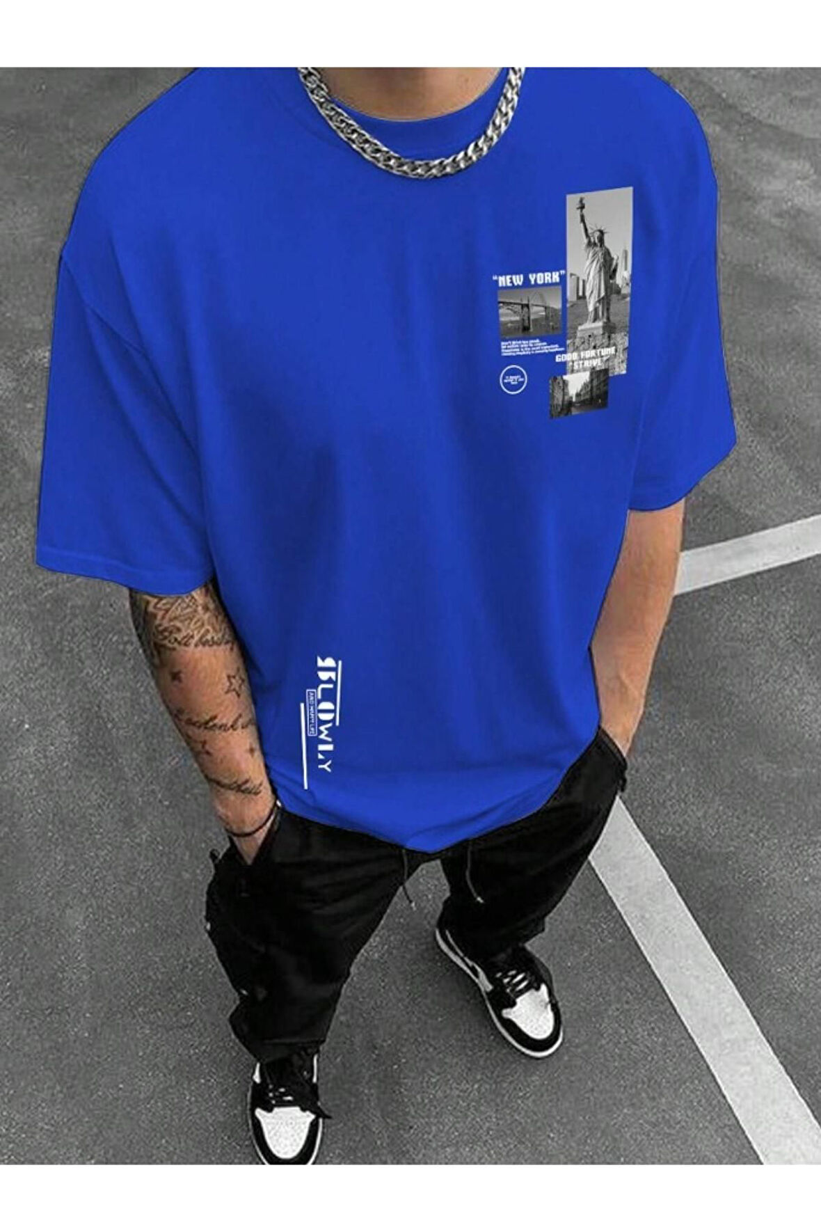 Erkek Slowly Baskılı Oversize T-shirt
