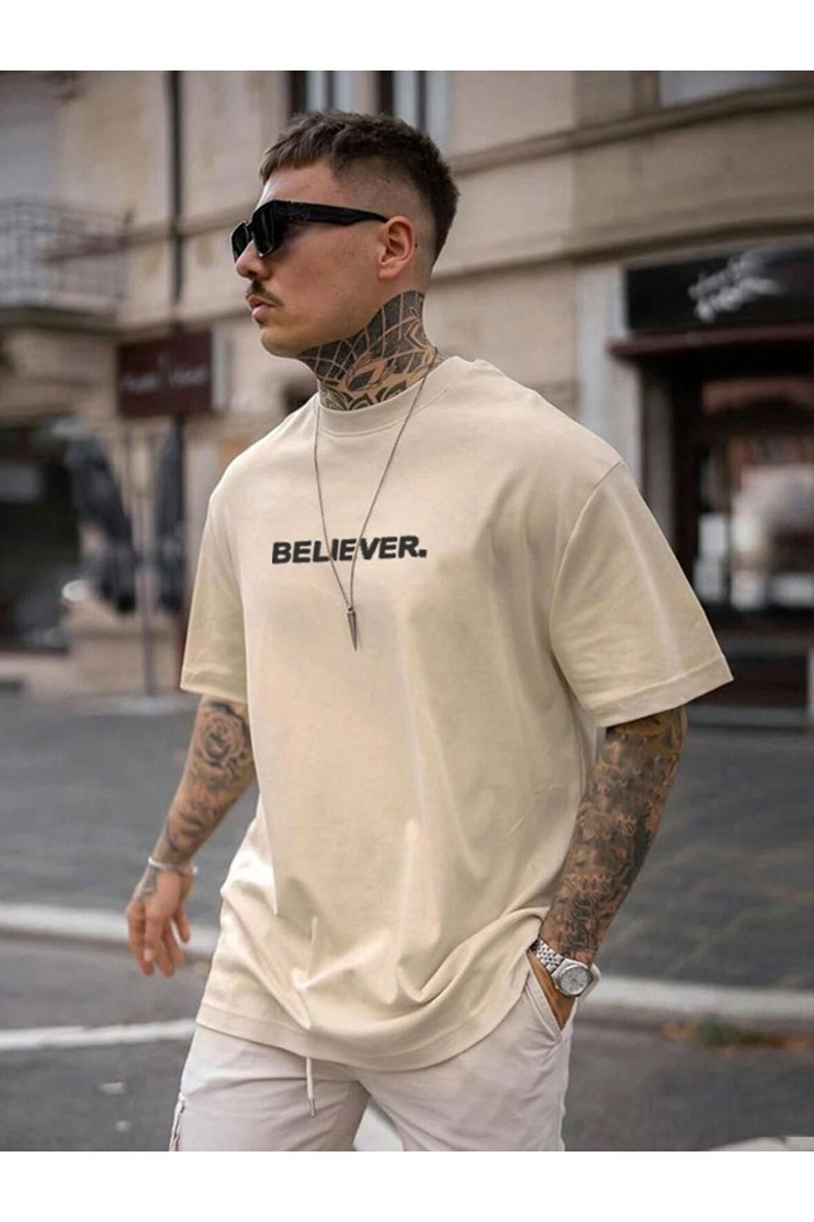 Erkek Believer Baskılı Oversize T-shirt