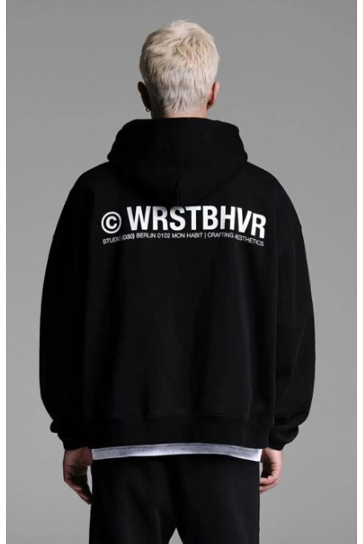 Erkek Wrst Bhvr Baskılı Oversize Kapşonlu Sweatshirt