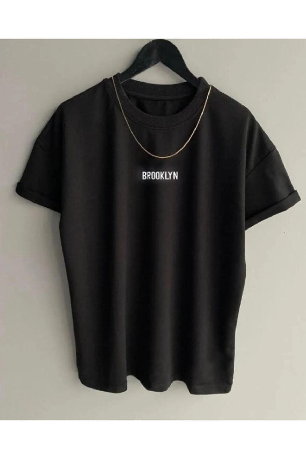 Unisex Siyah Brooklyn Baskılı T-shirt