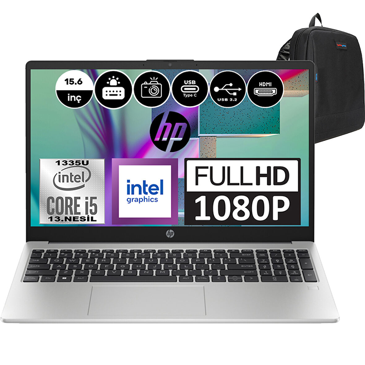 Hp 250 G10 Intel Core I5 1335U 16GB 4tb SSD Intel® Iris® Xᵉ Windows 11 Home 15.6" Fhd Taşınabilir Bilgisayar 968L3ETH05 + Weblegelsin Çanta