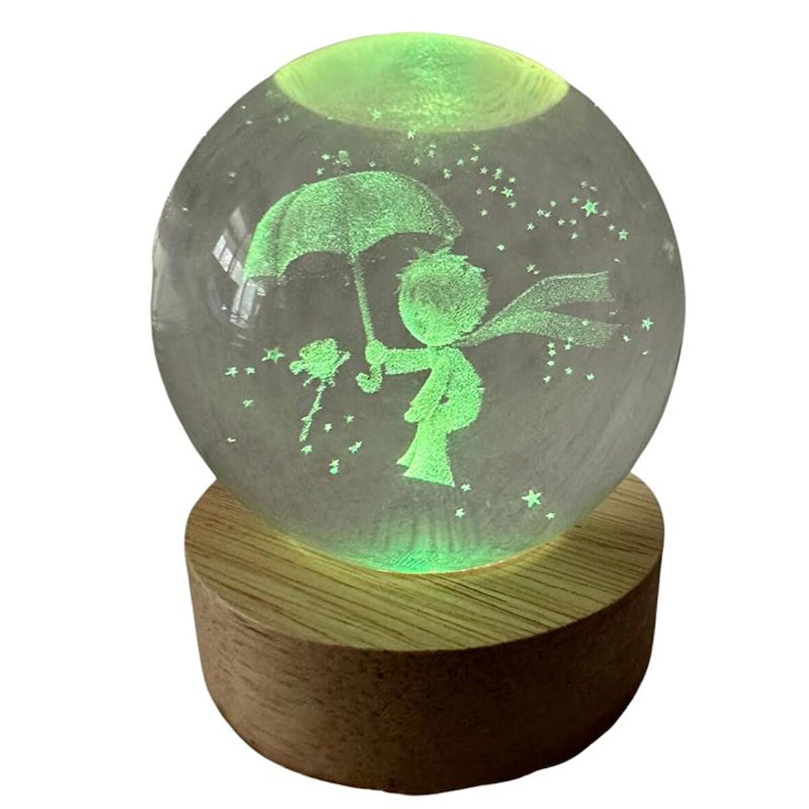 Uretti - Okay 5711 7019 Işıklı Ahşap Kare Kaideli Çocuk Temalı Cam Küre / 6 Cm