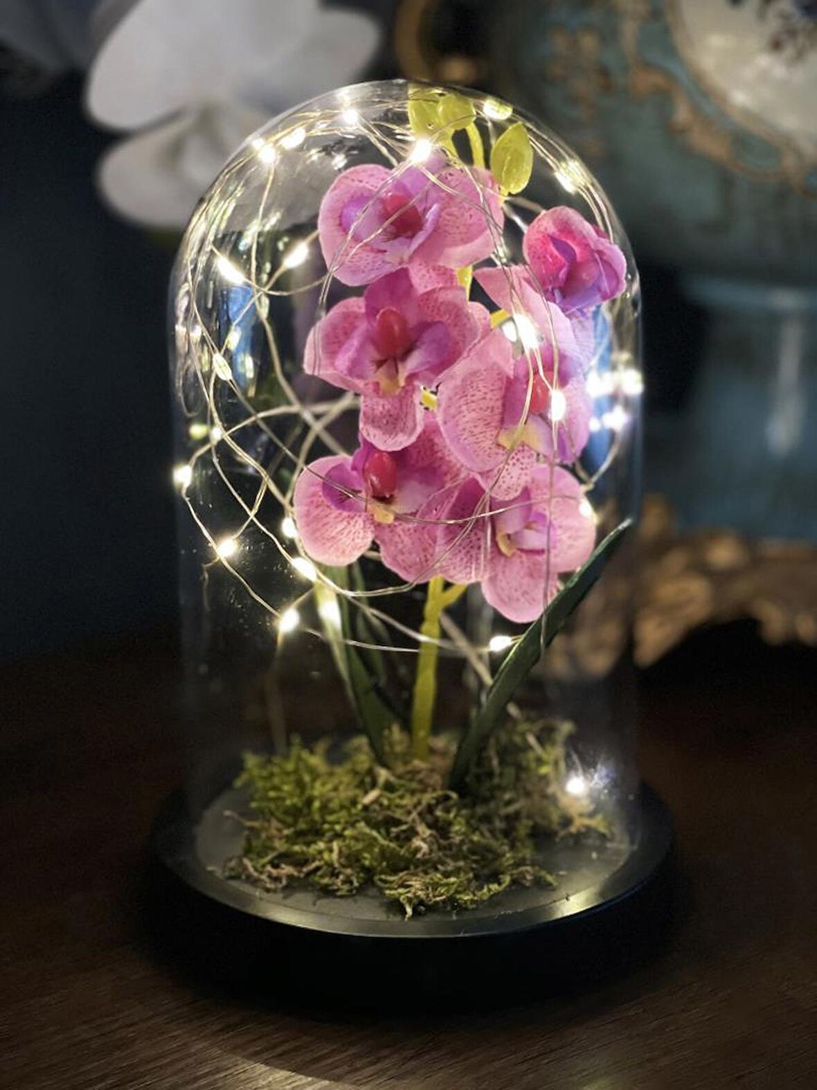 Faunus İçerisinde Işıklı Yapay Lila Orkide Anneler Günü Özel Hediye 