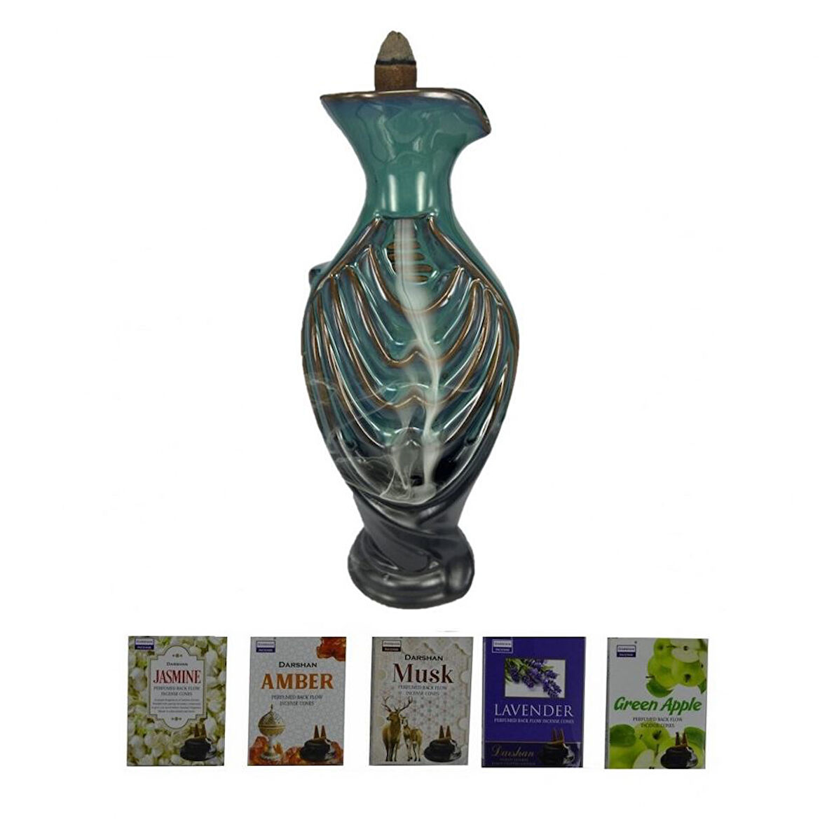 Porselen Geri Akış Tütsü Brülörü +5 Aromatik Tütsü CA5 Yeşil