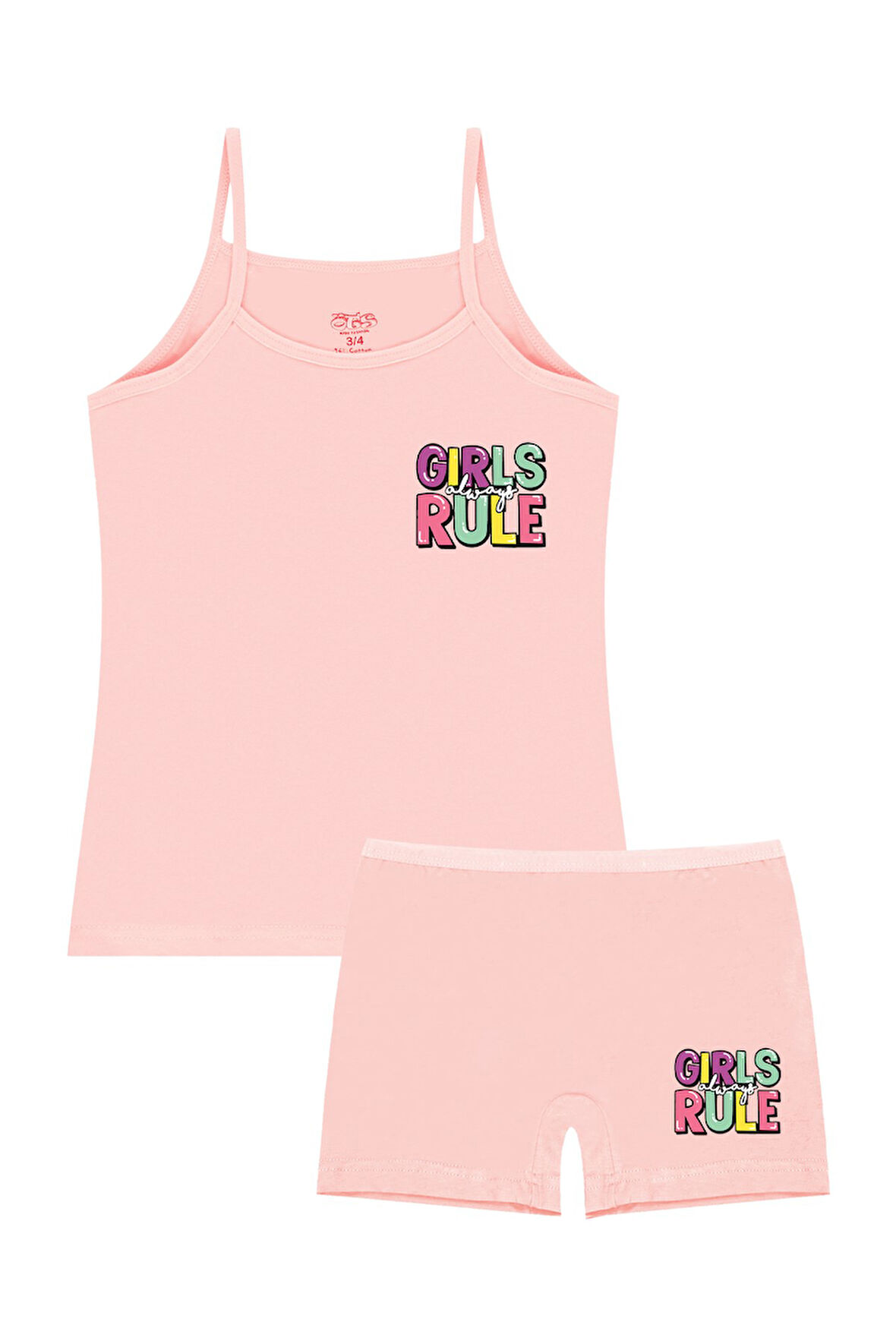 Öts Kız Çocuk Atlet Boxer Likralı Somon Girls Rule (%96 Pamuk - %4 Elastan)