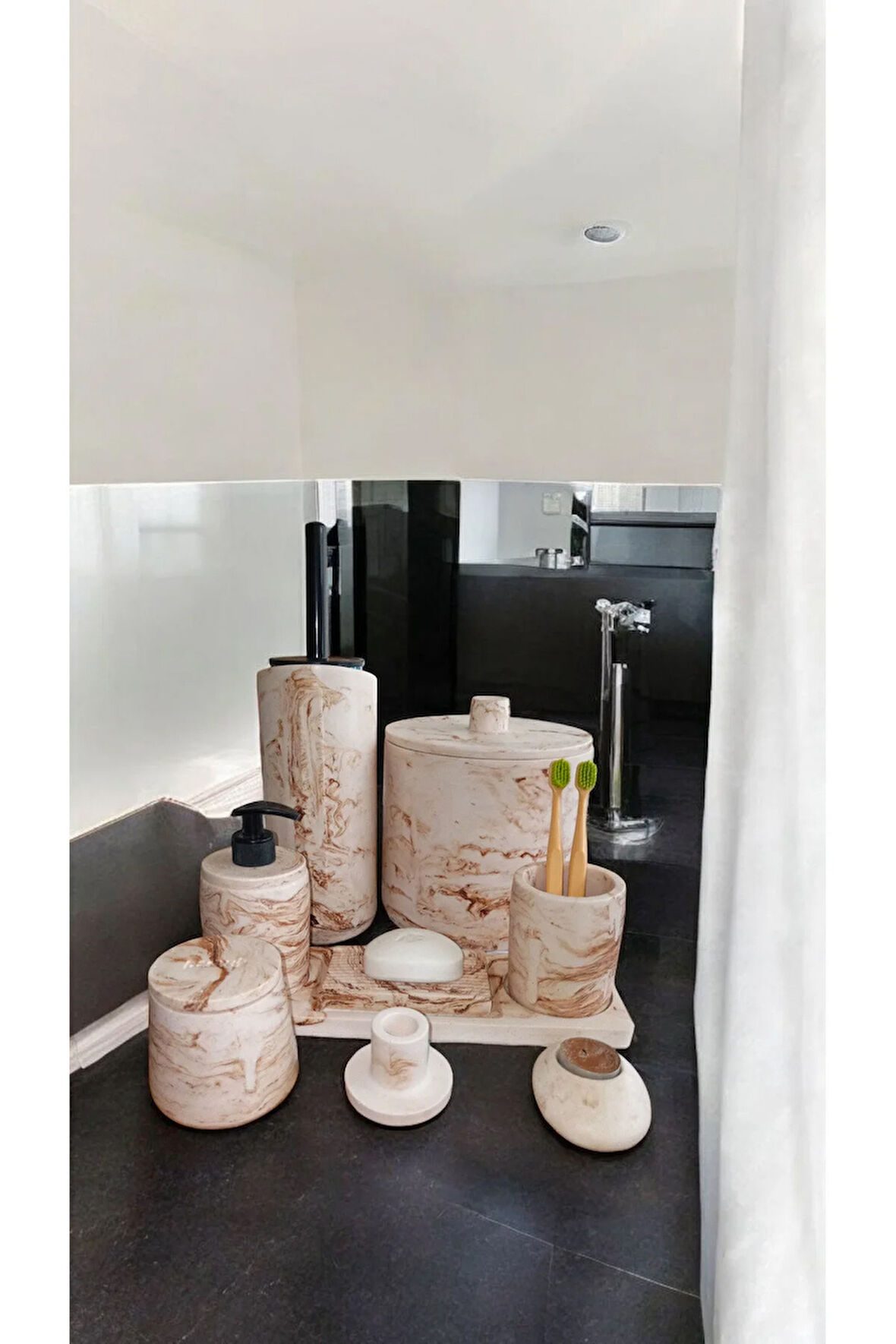 Mermer Desen Beton Banyo Seti,Tuvalet Wc,Çöp Kova,Sabunluk ,Diş Fırçalığı,Tepsi,Aksesuar,Dekorasyon