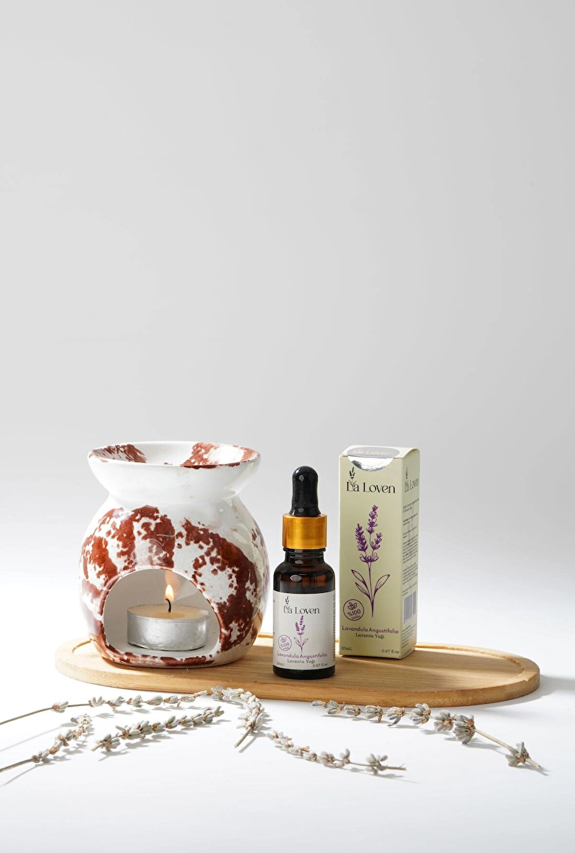 Meditasyon İkilisi | Lavanta Yağı ve Bordo Desenli Buhurdanlık | %100 Doğal