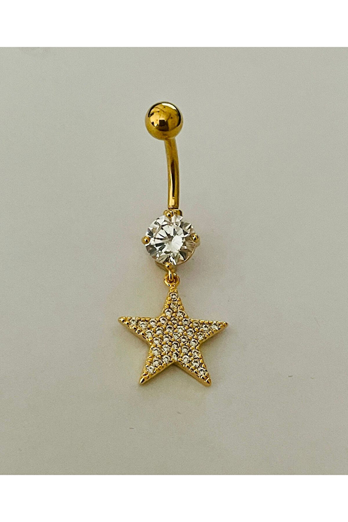 Paslanmaz Çelik Yıldız Kadın Göbek Piercing Zirkon Taşlı