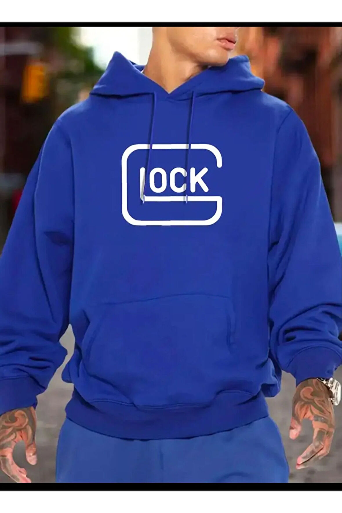 Lock Baskılı Kapüşonlu Cepli Sweatshirt