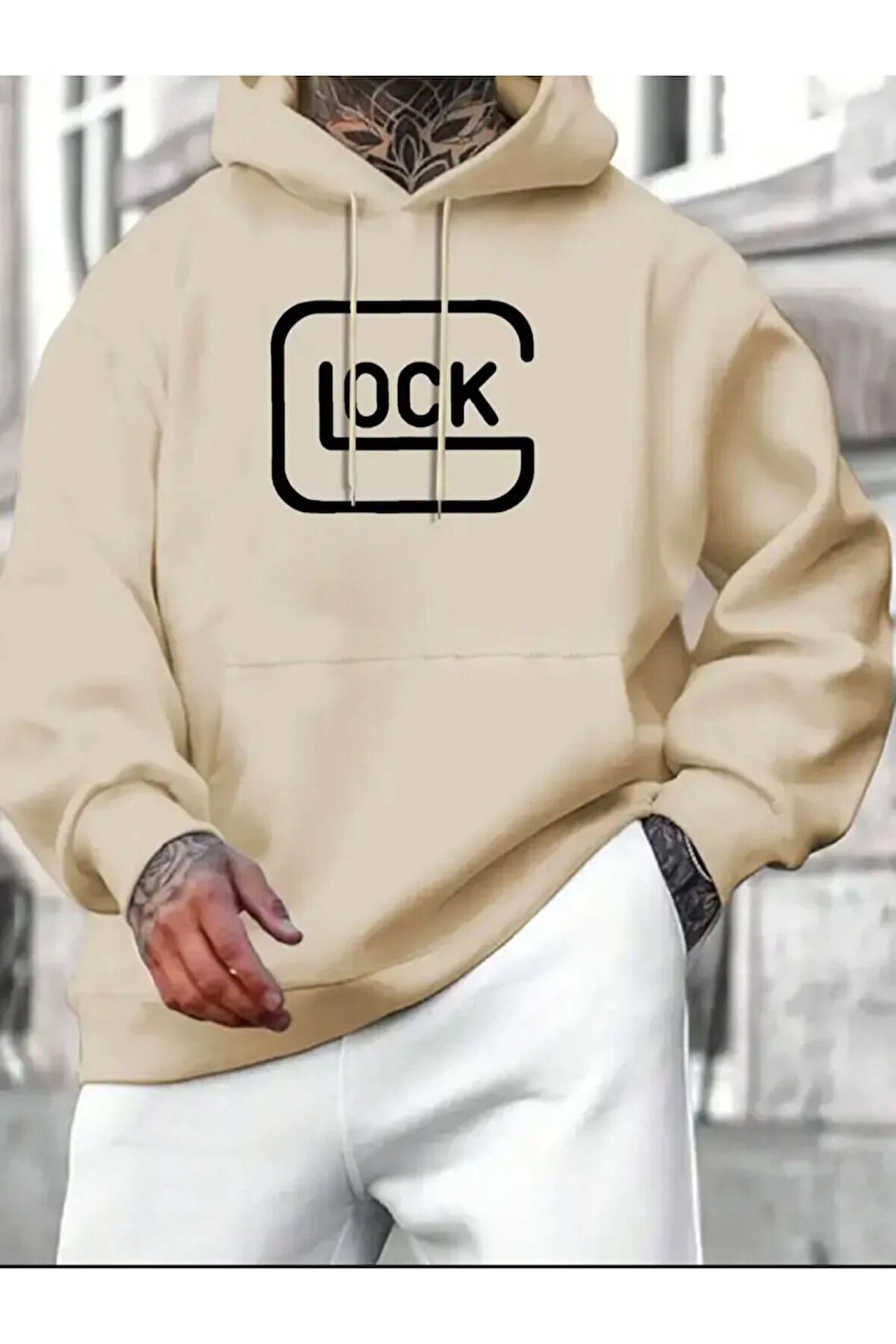 Lock Baskılı Kapüşonlu Cepli Sweatshirt