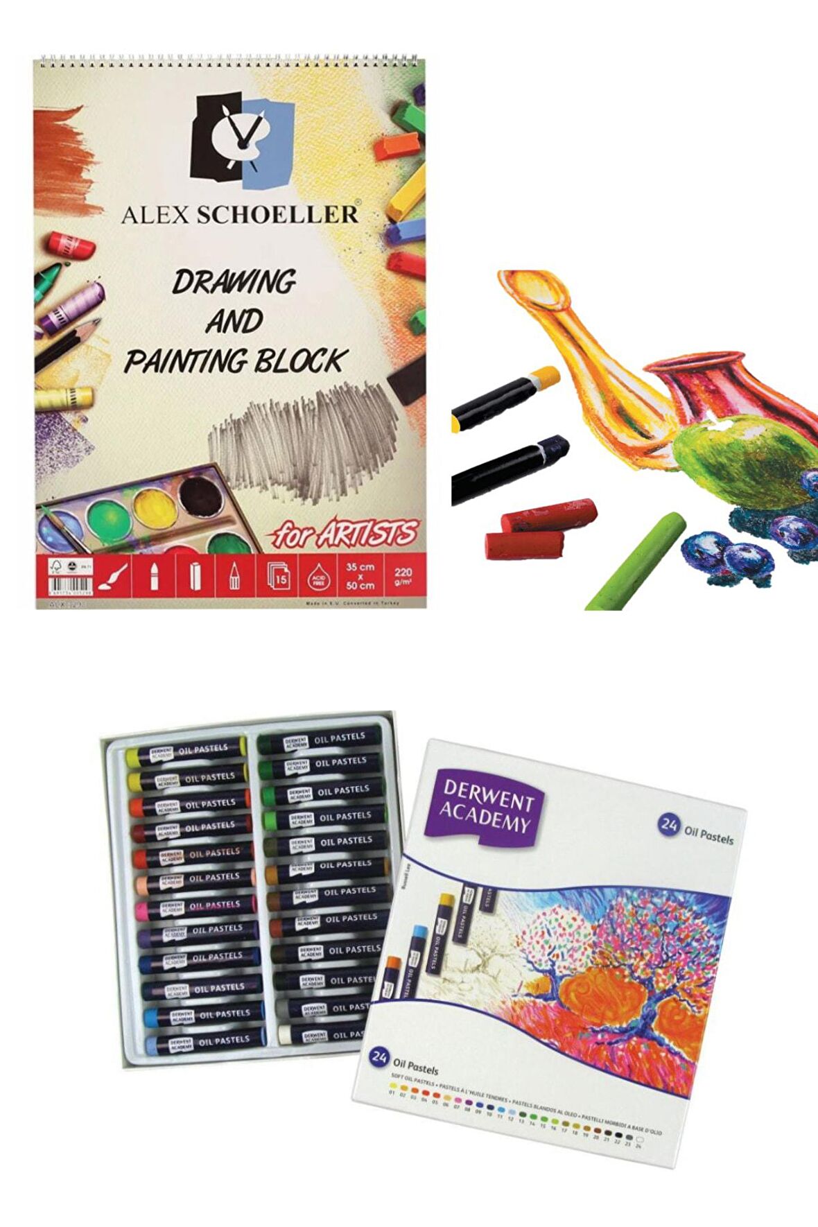 Alex Schoeller Drawing And Painting Block 35x50 Cm 15yp 220gr Derwent Academy Oil Pastel 24'lü
