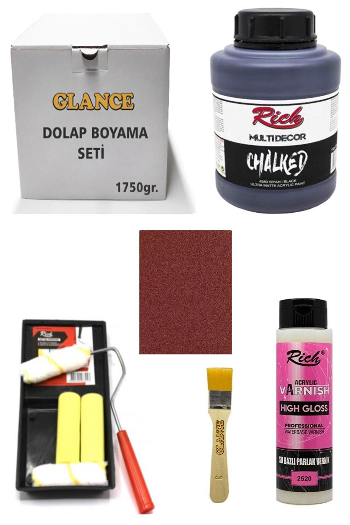 Rich Dolap Boyama Seti Multi Decor Chalked 1750 Gr Siyah Hıgh Gloss Vernik Parlak 500 Cc