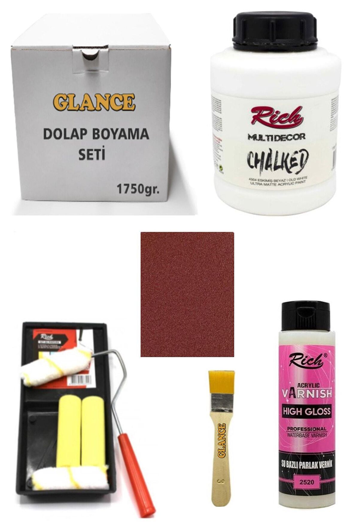 Rich Dolap Boyama Seti Multi Decor Chalked 1750 Gr Eskimiş Beyaz Hıgh Gloss Vernik Parlak 500 Cc