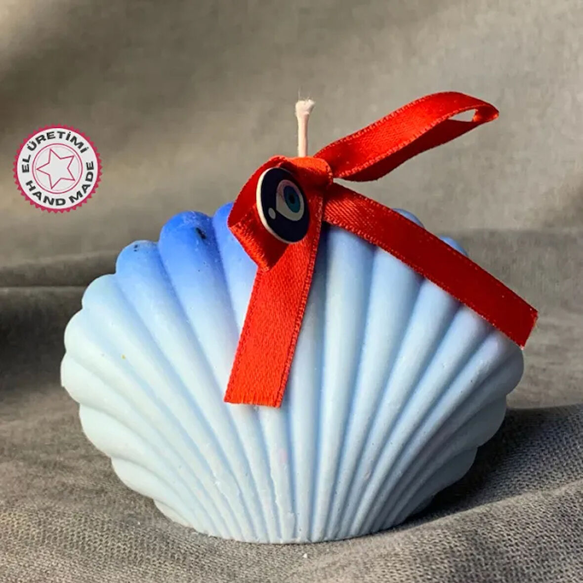 Uretti - Ayşe 7362 - El Yapımı Dekoratif İstiridye Şeklinde Mavi Mum - 6 x 9 cm