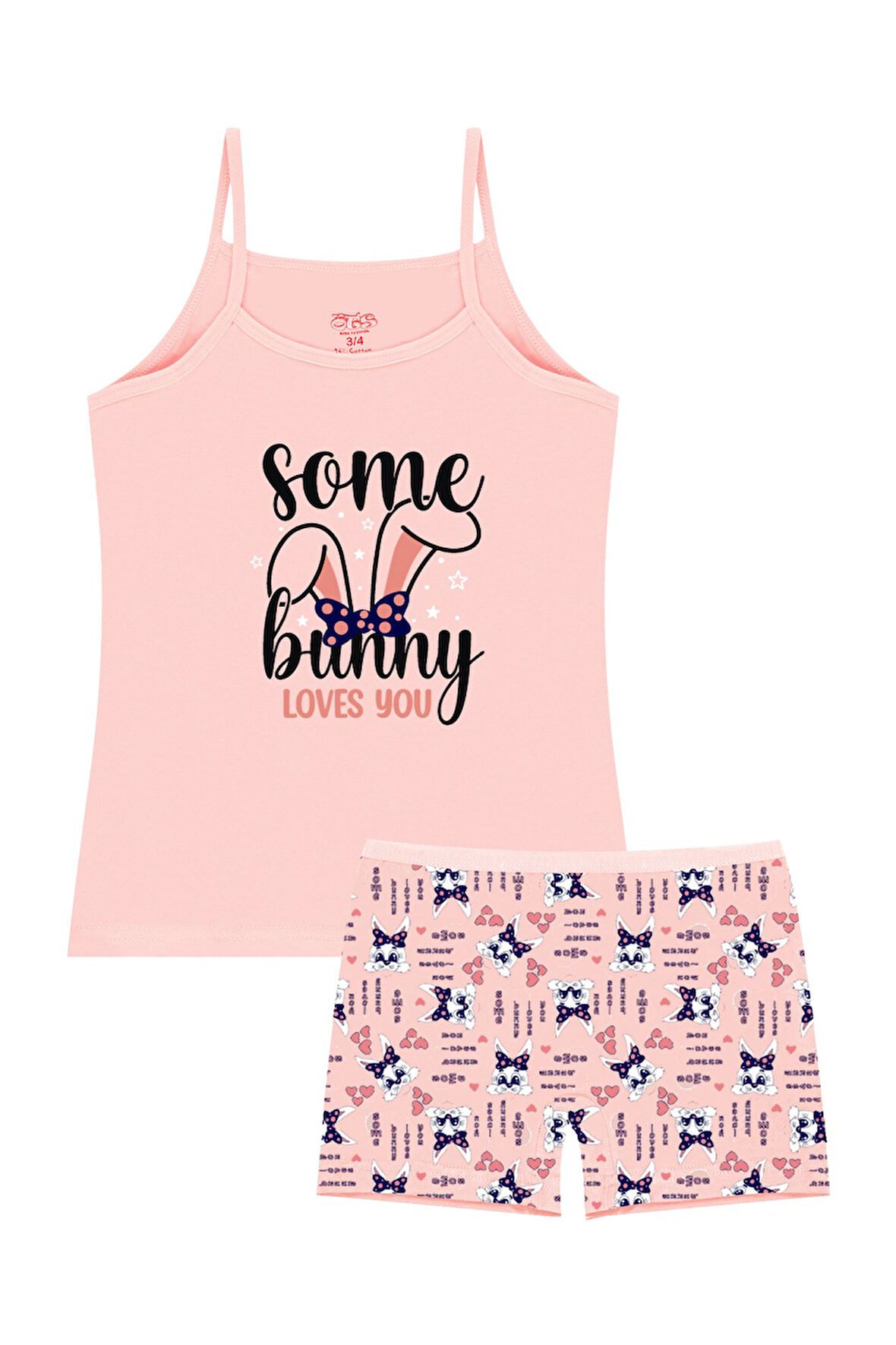 Öts Kız Çocuk Atlet Boxer Likralı Somon Some Bunny (%96 Pamuk - %4 Elastan)