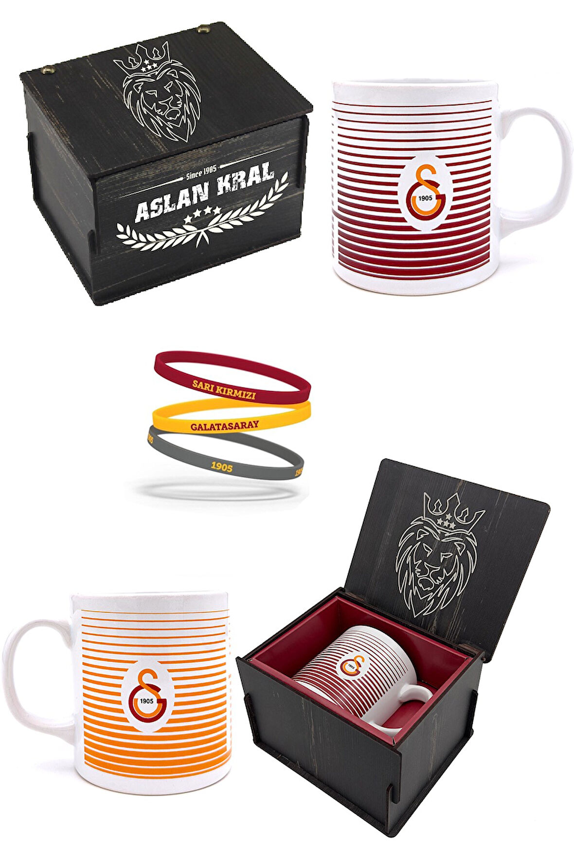 Galatasaray Kupa Gs Orijinal Lisanslı Mug Bileklik Set, Özel Ahşap Kutulu