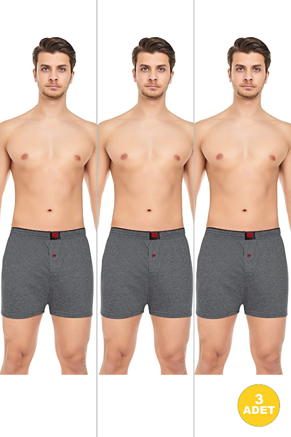 Erkek Rahat ve Konforlu Havlu Bel Pamuklu Düğmeli Boxer 3'lü Paket