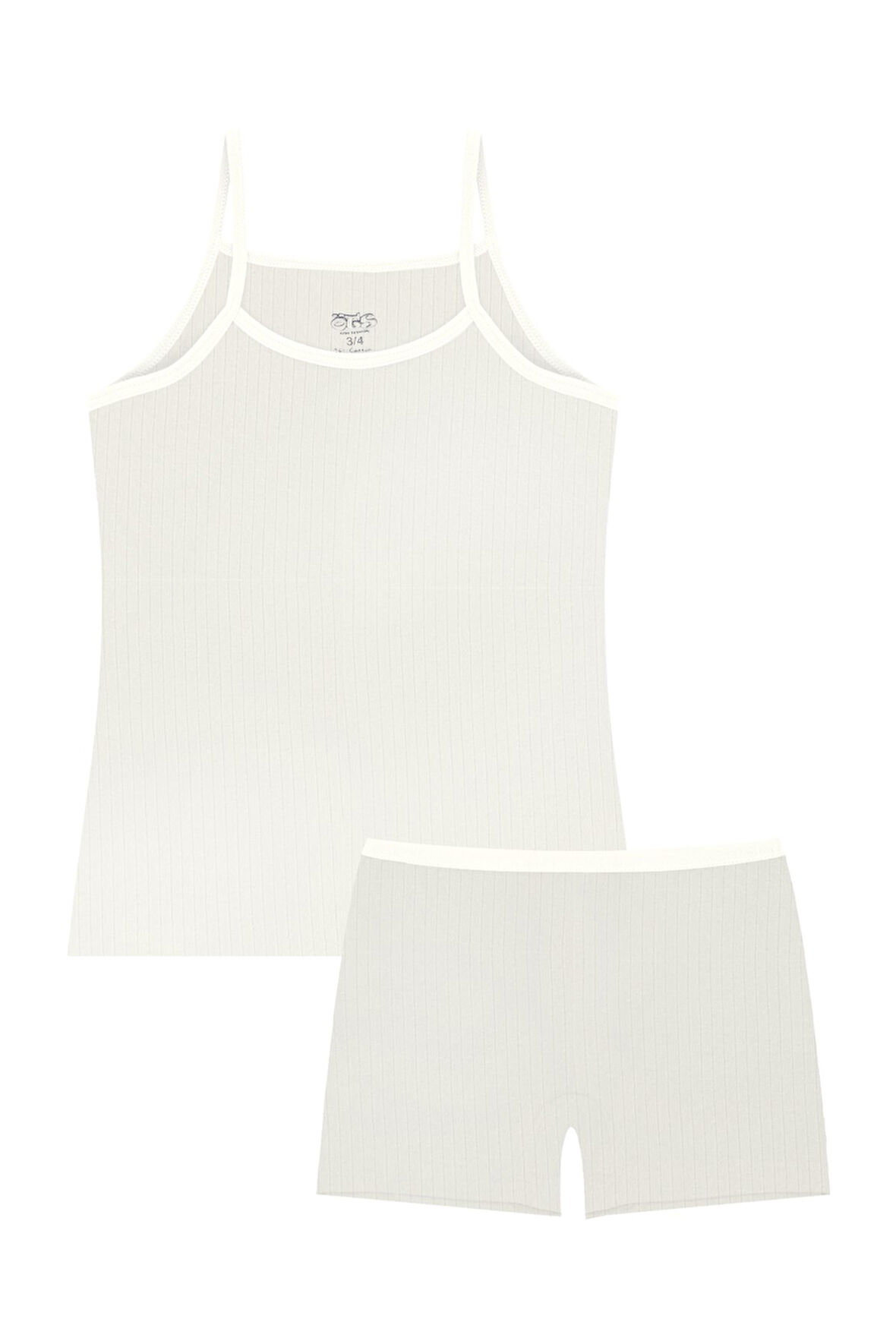 Öts Kız Çocuk Atlet Boxer Likralı Fitilli Ekru Düz Renk (%96 Pamuk - %4 Elastan)