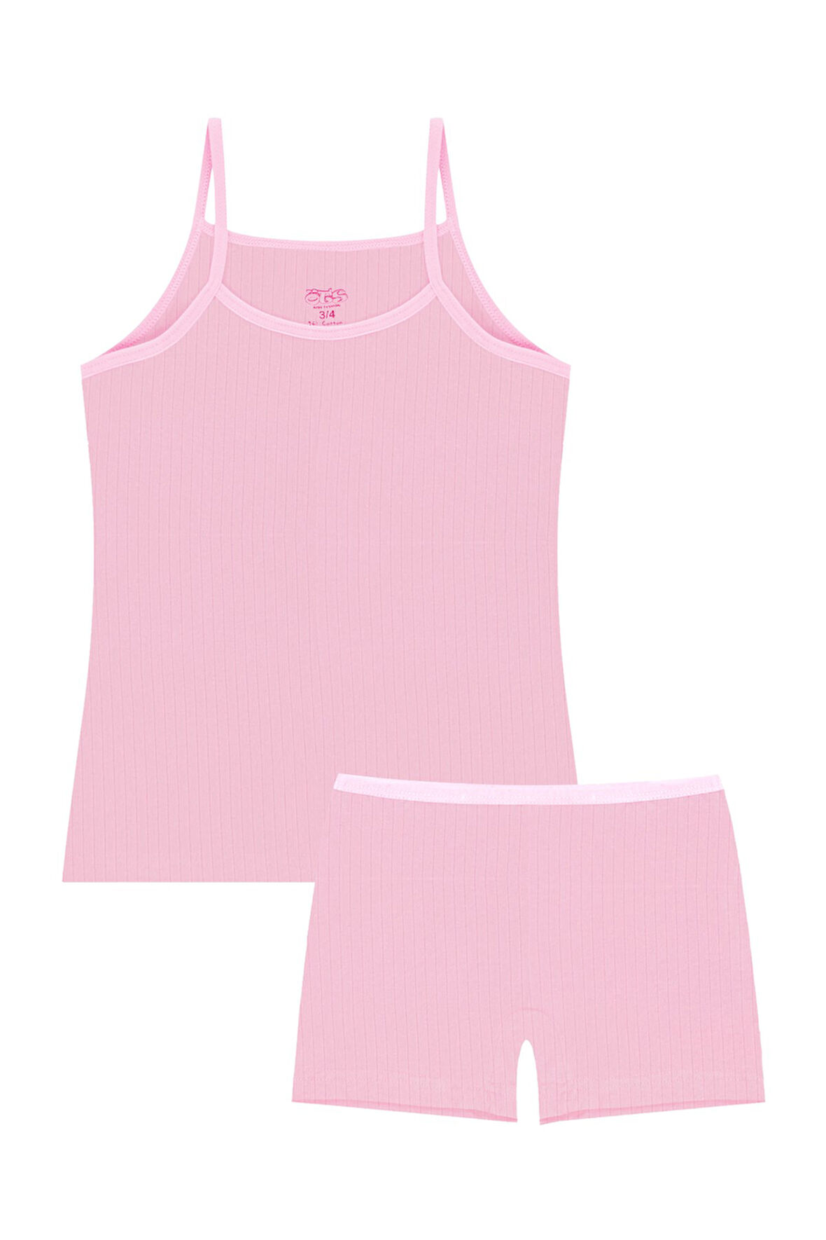 Öts Kız Çocuk Atlet Boxer Likralı Fitilli Pembe Düz Renk (%96 Pamuk - %4 Elastan)