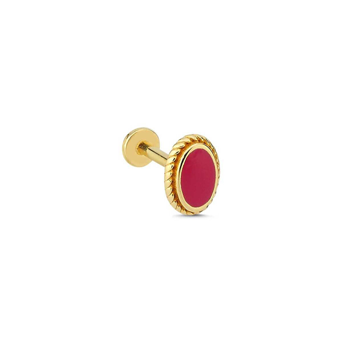 Oval Şekil İşleme Detaylı Kırmızı Mine Tragus Piercing