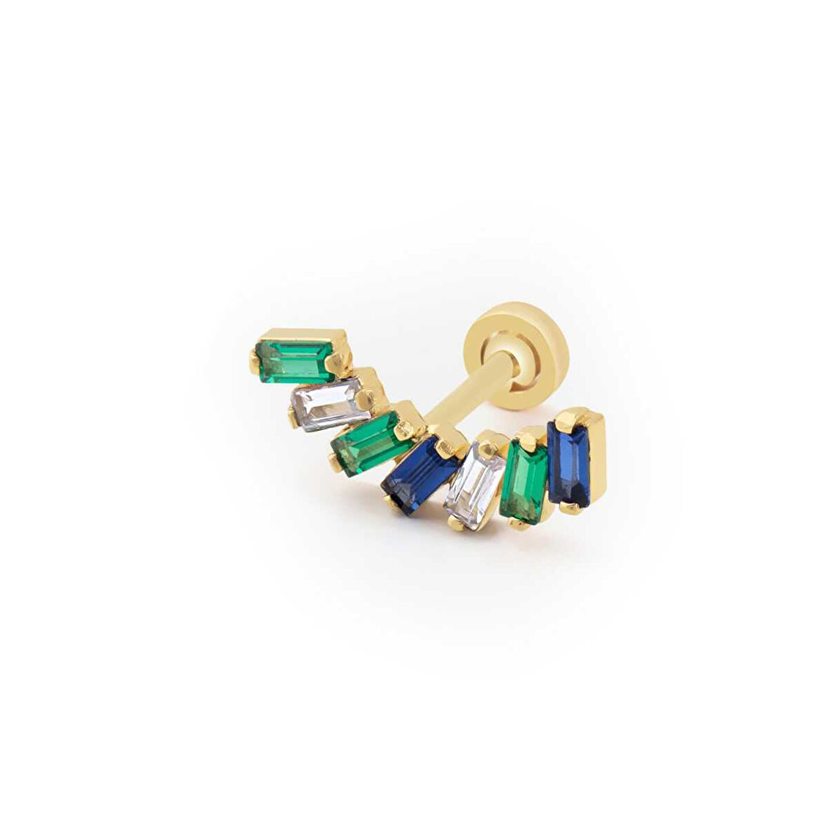 Mavi Yeşil Beyaz Baget Taş Model Tragus Piercing
