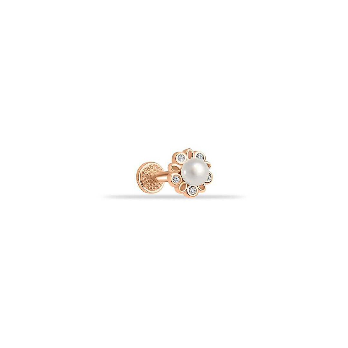 Beş Taşlı İncili Çiçek Tragus Piercing