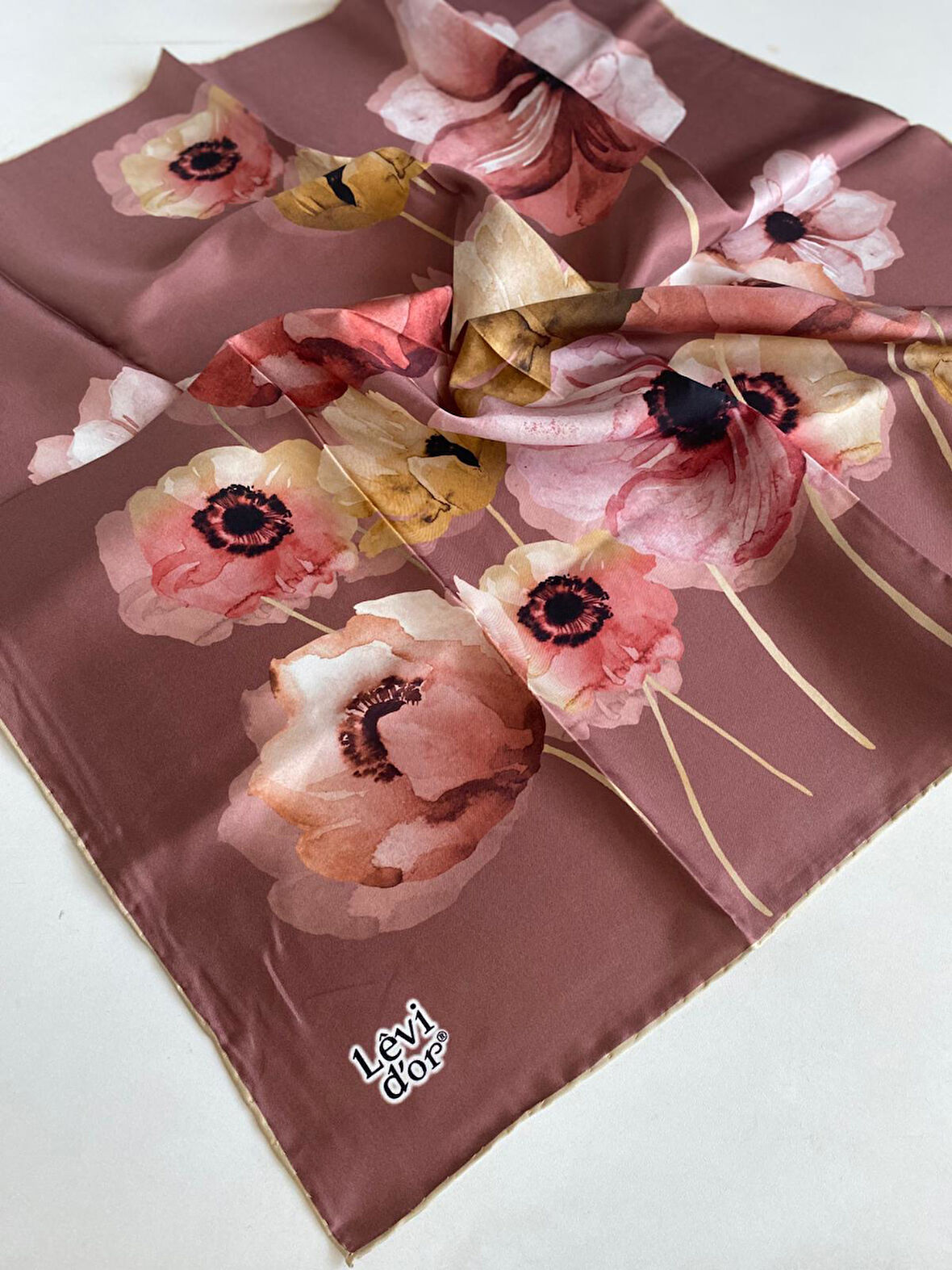 Levidor Tivil Saf İpek Eşarp 48986 Gül Kurusu Karışık Desen