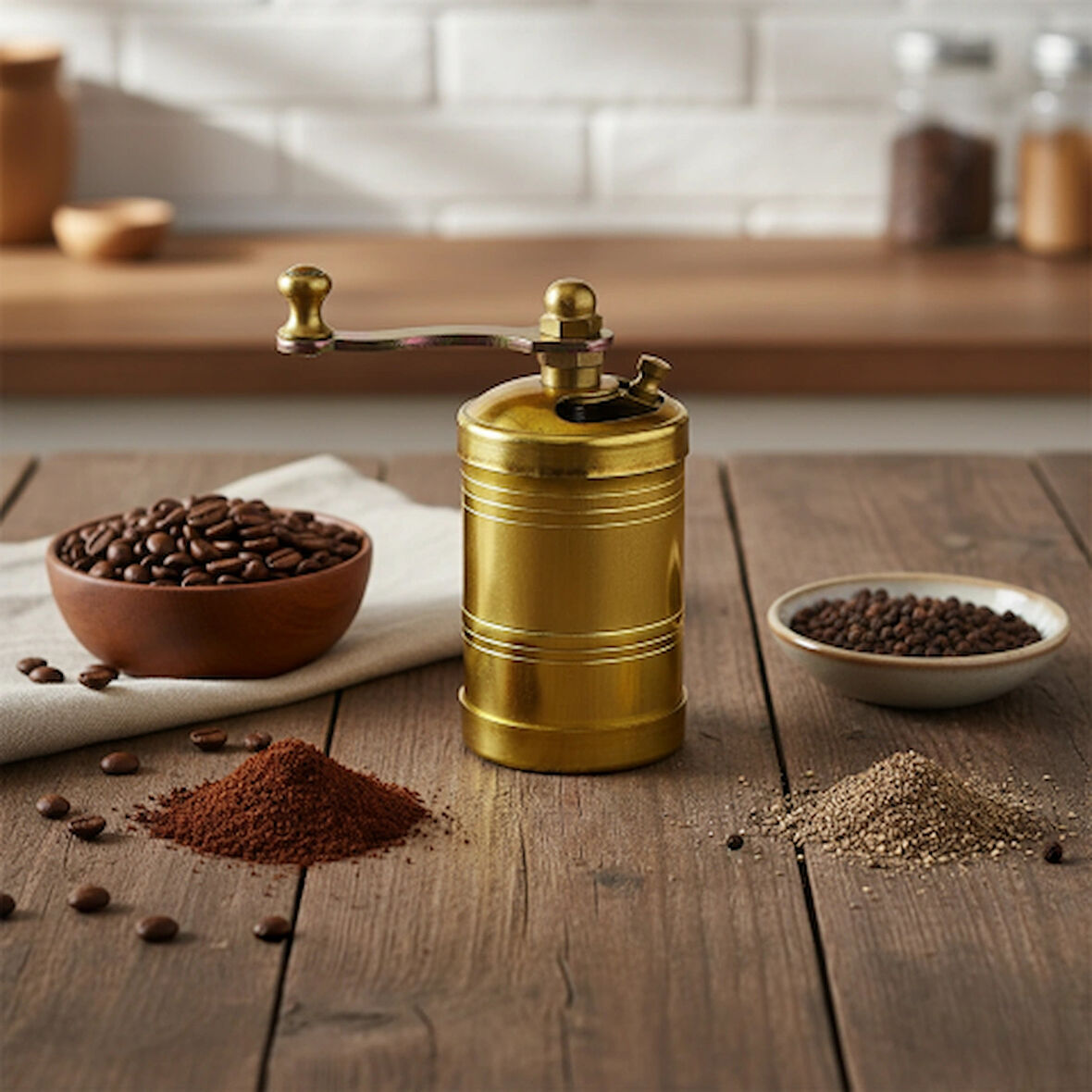 Pirinç El Yapımı Kahve Karabiber Değirmeni Öğütücü (3,5cmx8,5cm)