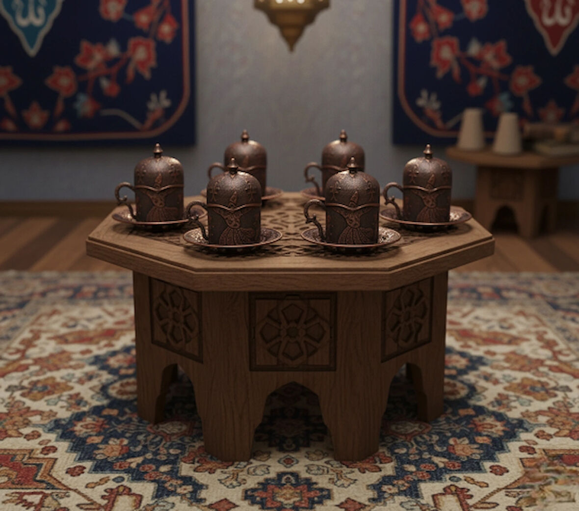 SENA Semazen 6 Kişilik Porselenli Kapaklı Bakır Renkli 24 Parça Fincan Seti